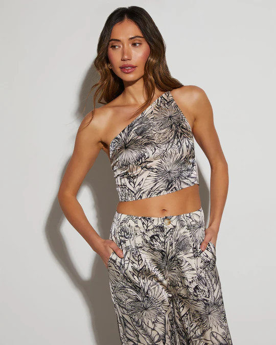 Kaia Tropical Satin One Shoulder Top | VICI