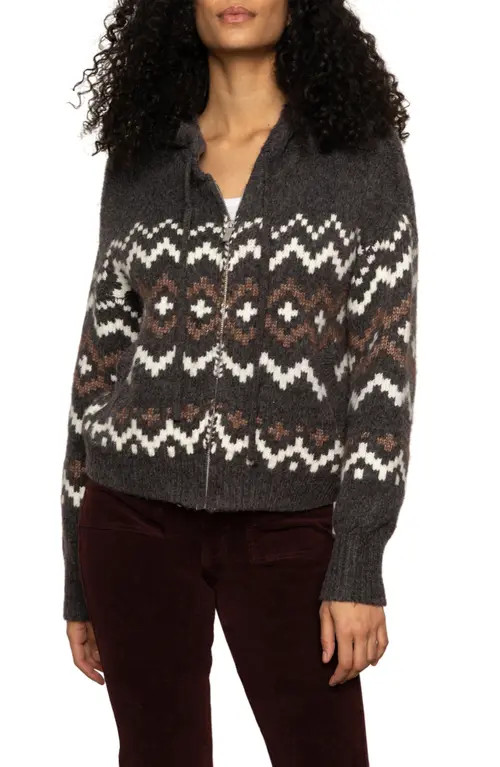 Sanctuary Fair Isle Zip Sweater Hoodie in Mocha Fairisle at Nordstrom, Size Medium | Nordstrom