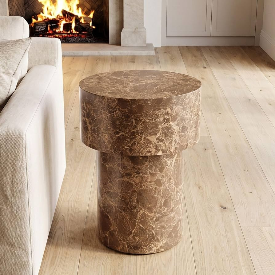 CIMOTA 15" Round Side Table, Faux Marble End Table, Light Brown | Amazon (US)