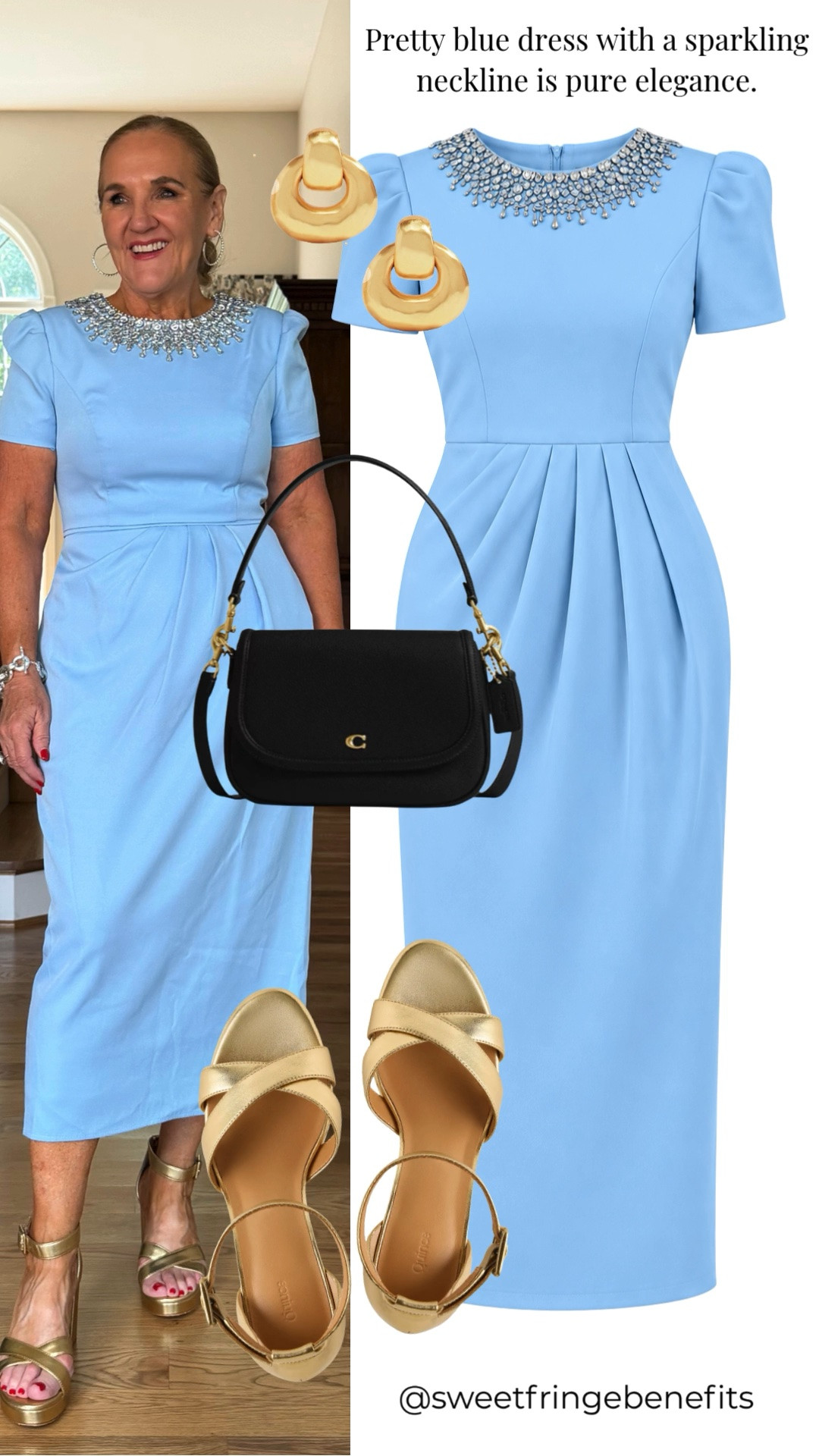 This light blue midi dress is polished, feminine, and easy to wear. The embellished neckline adds just enough detail, while the defined waist creates a flattering shape.

💡 LTK MADE EASY
❤️ Heart = Support my posts!
🔖 Save = Get sale & restock alerts
📋 Lists = Keep favorites organized
📲 Share = Send lists and products to a friend. Hello, Christmas List!
💬 Comment = Ask me anything about what I'm wearing.:-)

#LTKootd #LTKWedding #LTKOver40