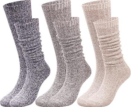 Amazon.com: Winter Wool Cable Knit Crew Knee High Boot Socks For Women 3 Pairs W605 (solid color)... | Amazon (US)