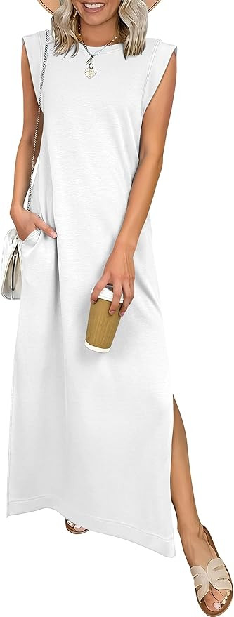 ANRABESS Women Summer Casual Sleeveless Maxi Dress 2026 Crewneck Loose Split Wrinkle-Free Beach T... | Amazon (US)