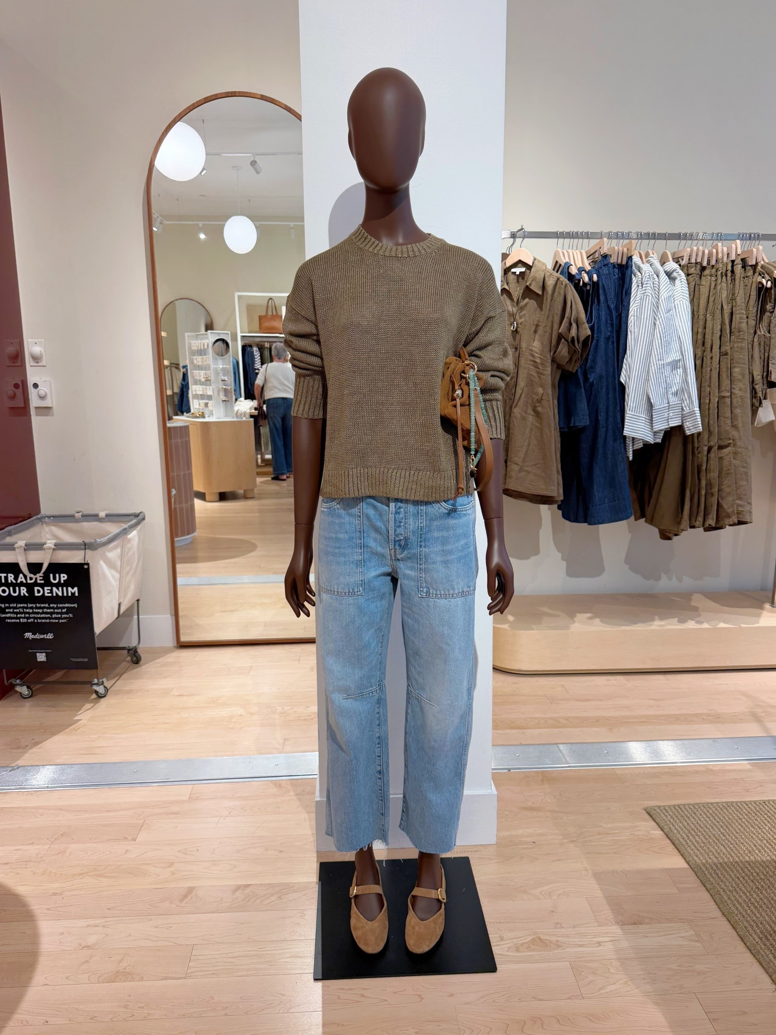 Spring outfits 2026! Loving this lightweight linen sweater for spring and summer! Perfect for warm weather and can be worn with pants , jeans or shorts and can also be draped over your shoulders! On sale 25% off right now along with everything else at Madewell including these barrel leg jeans, suede Mary Jane ballet flat shoes and suede bag too! 

#LTKSaleAlert #LTKootd #LTKOver40