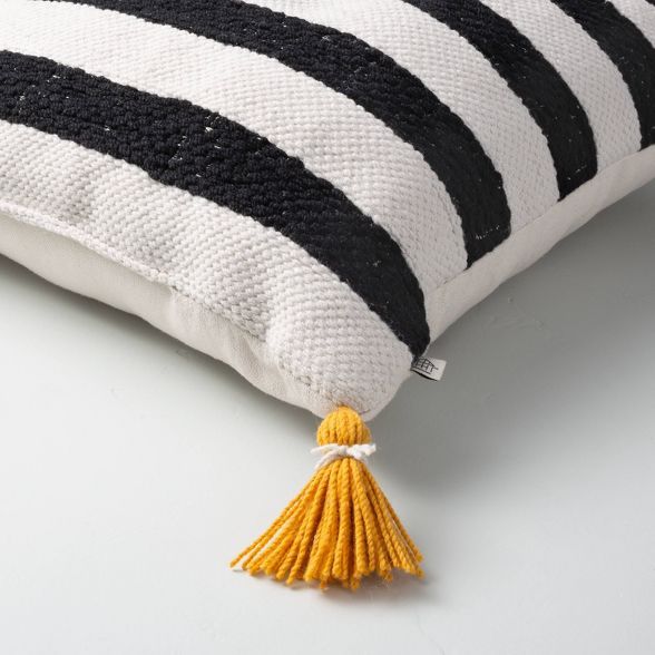 18" x 18" Cabana Stripes Indoor/Outdoor Throw Pillow Black/Yellow - Hearth & Hand™ with Magnoli... | Target