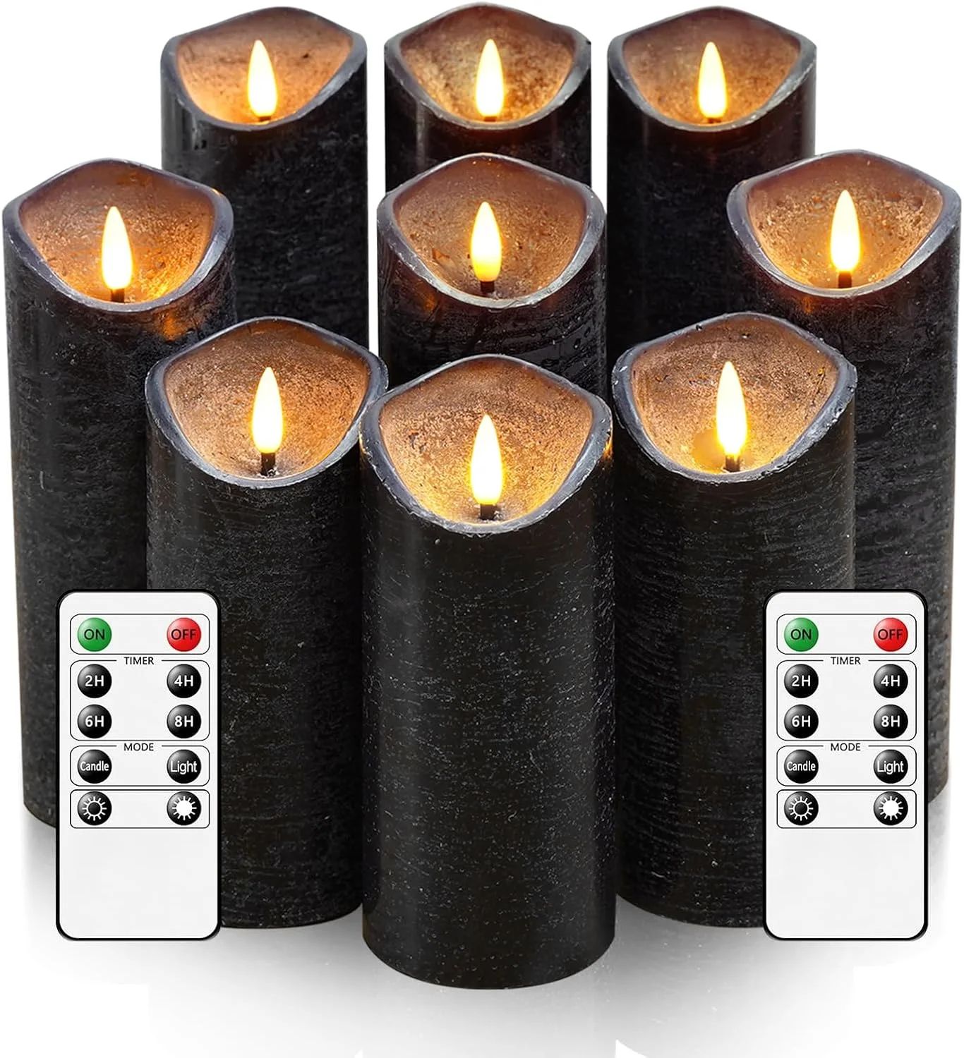 Black Set of 9 Flameless Candle Real Wax Candles Battery Operated LED Pillar with Remote Control ... | Walmart (US)