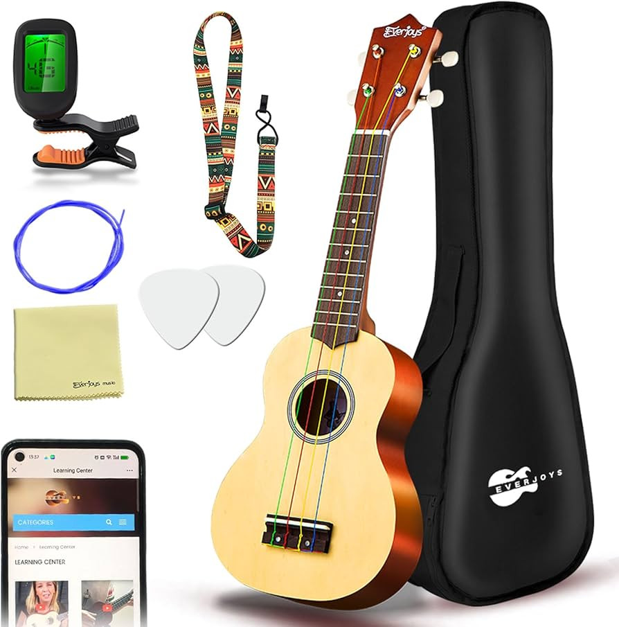 Everjoys Soprano Ukulele Beginner Pack-21 Inch w/Rainbow String Free Online Lesson Gig Bag Digita... | Amazon (US)