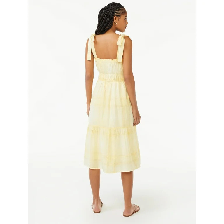 Free Assembly Women's Midi Sundress with Tie Shoulder Straps | Walmart (US)