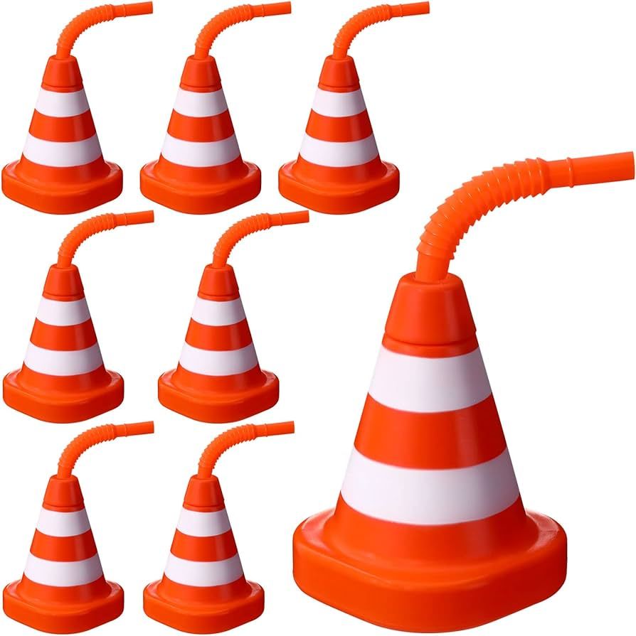 8 Pack Construction Cone Cups with Straws Bulk, Traffic Cones Party Favor Cups 10 oz Plastic Reus... | Amazon (US)