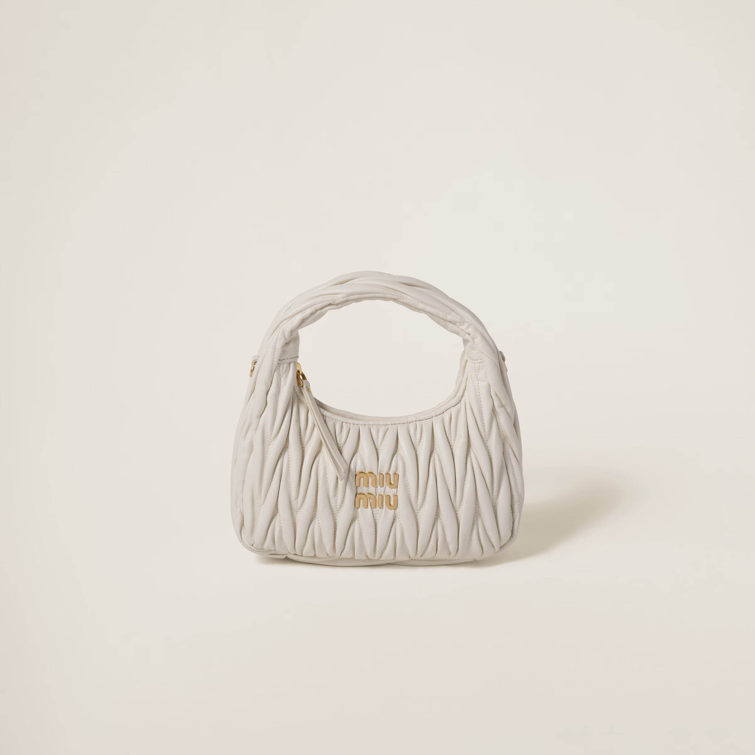 White Wander Matelassé Nappa Leather Hobo Bag | Miu Miu | Miu Miu US