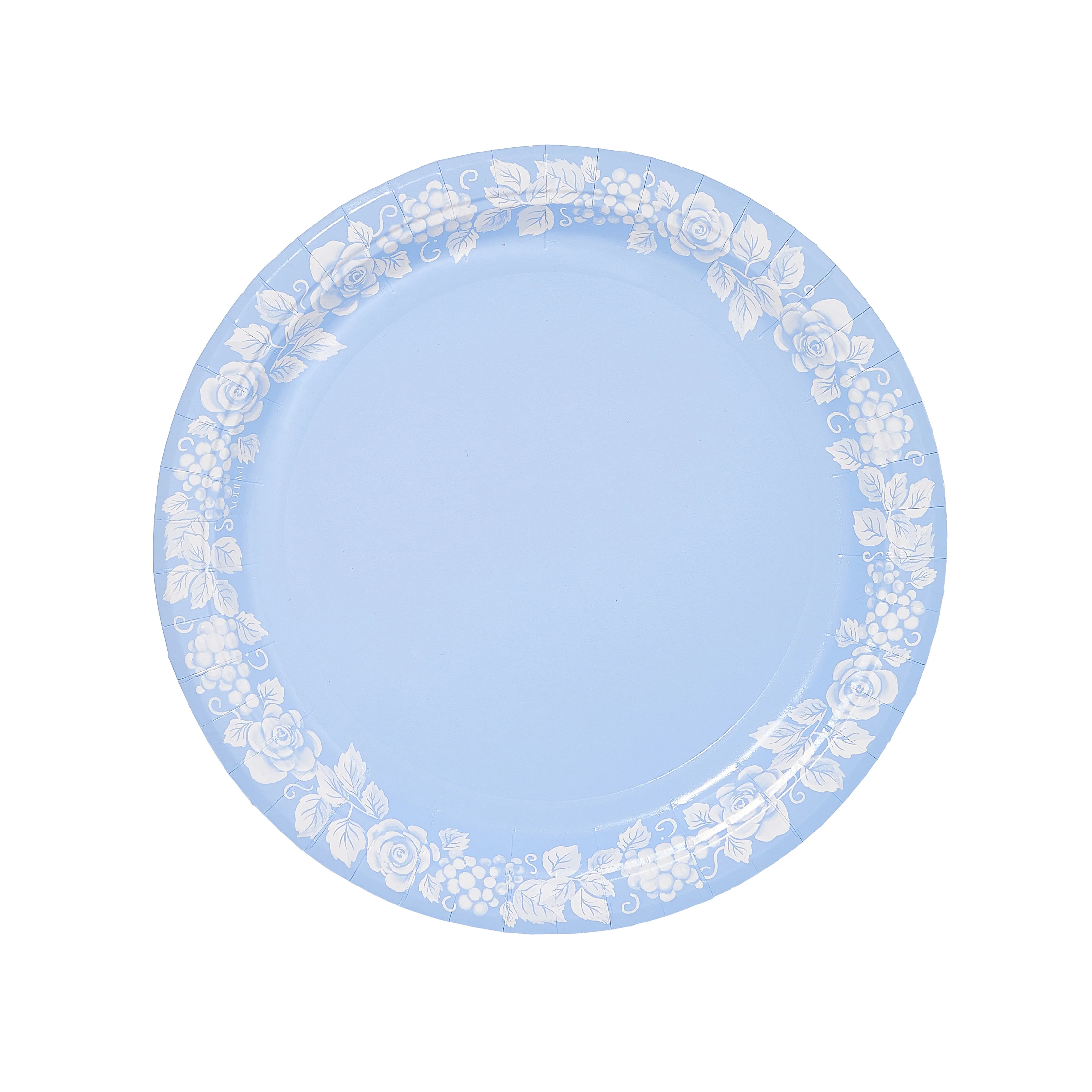 Grapevine Border Dinner Ice Blue Jasperware Paper Plate  - 8 pack | Pavilion Paper