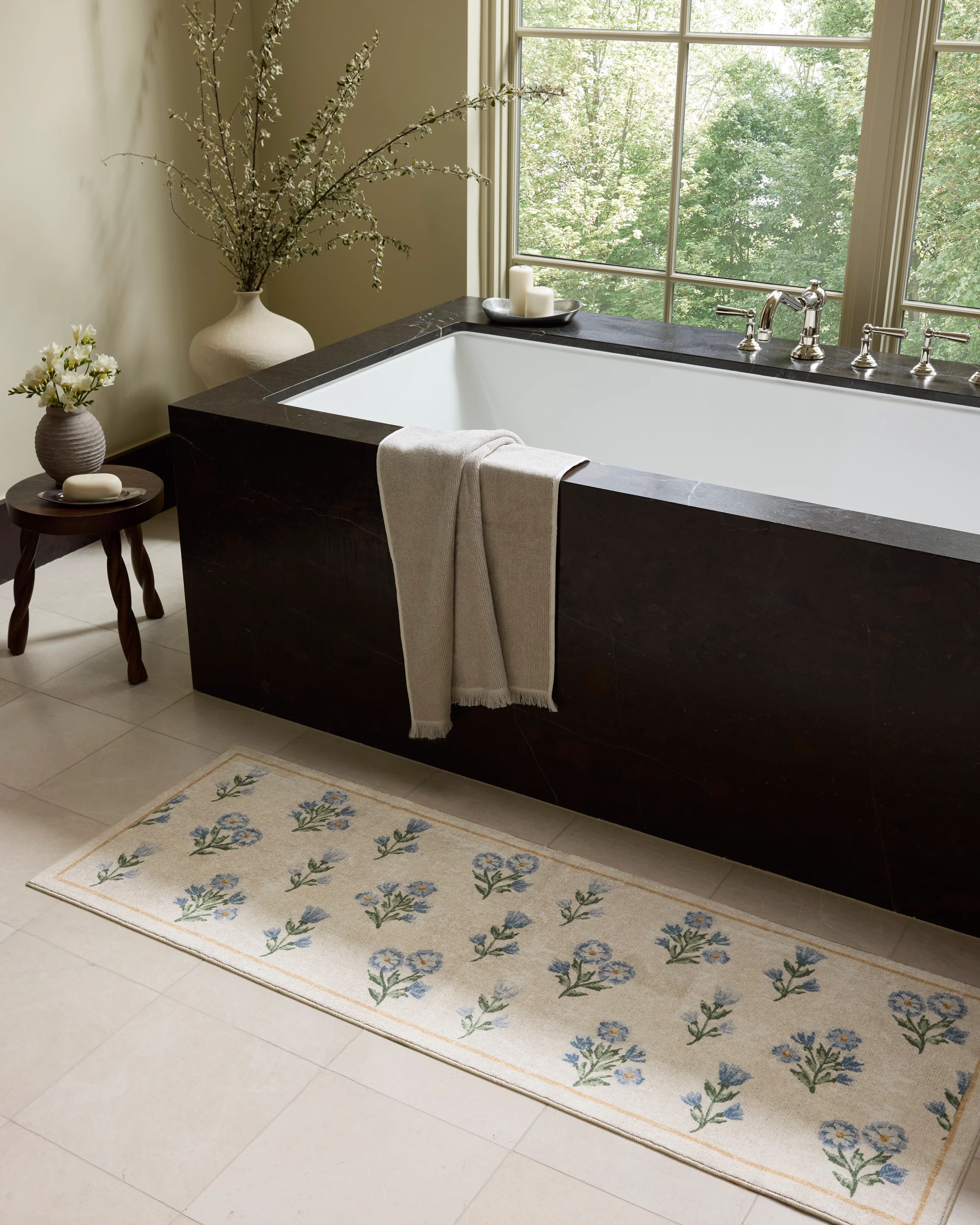 Chris Loves Julia x Loloi-Clove Bath Mat-CLO-02-Ivory, Light Blue | Rugs Direct
