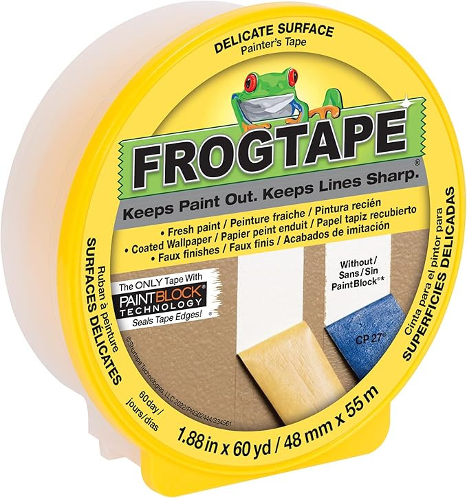 FrogTape Delicate Surface Painters Tape with PAINTBLOCK, 2 Inch Wide (1.88 In. x 60 Yds), Low Adh... | Amazon (US)