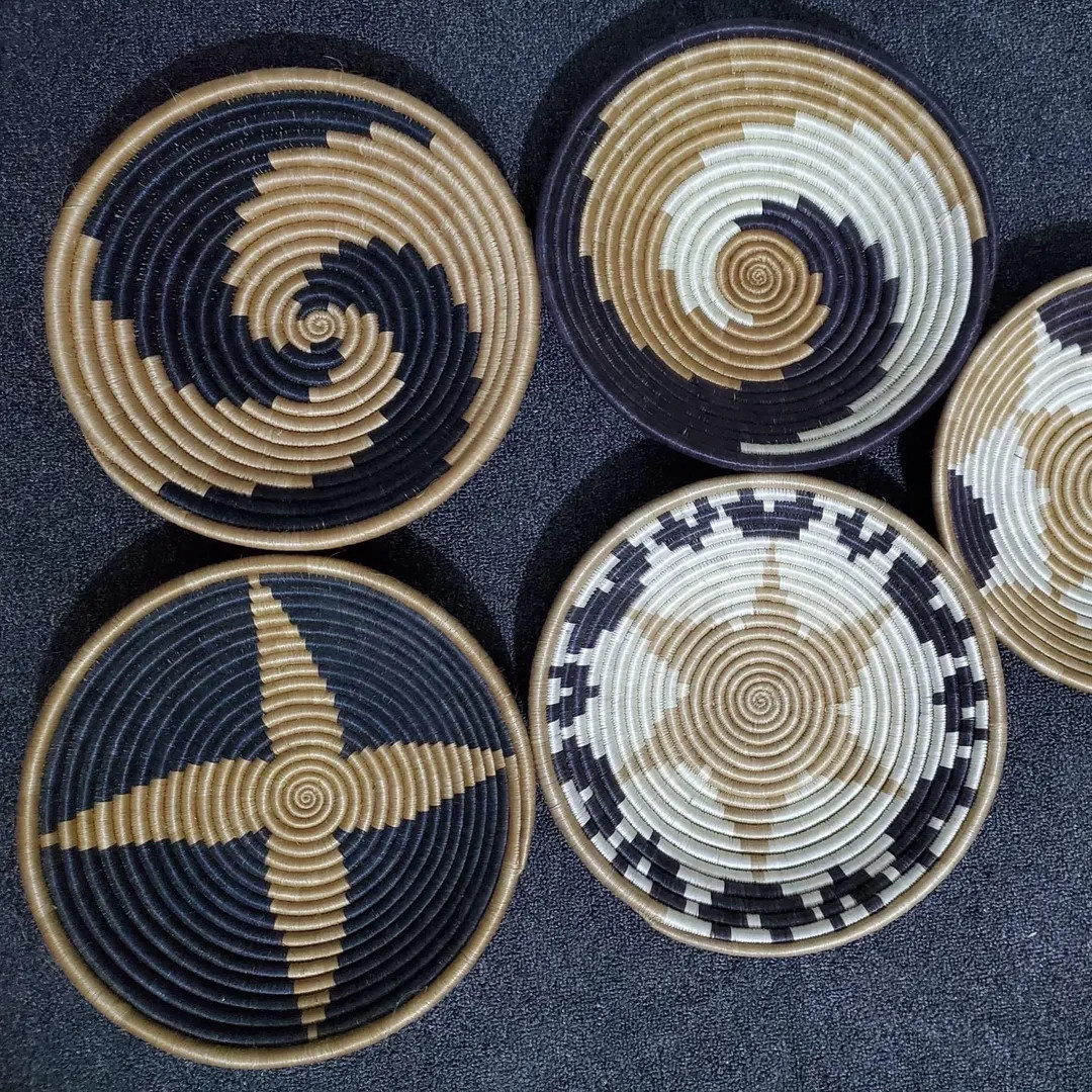 Handwoven Ugandan Grass Basket: 30cm Dark Blue & Gold Bowl - Etsy | Etsy (Global)