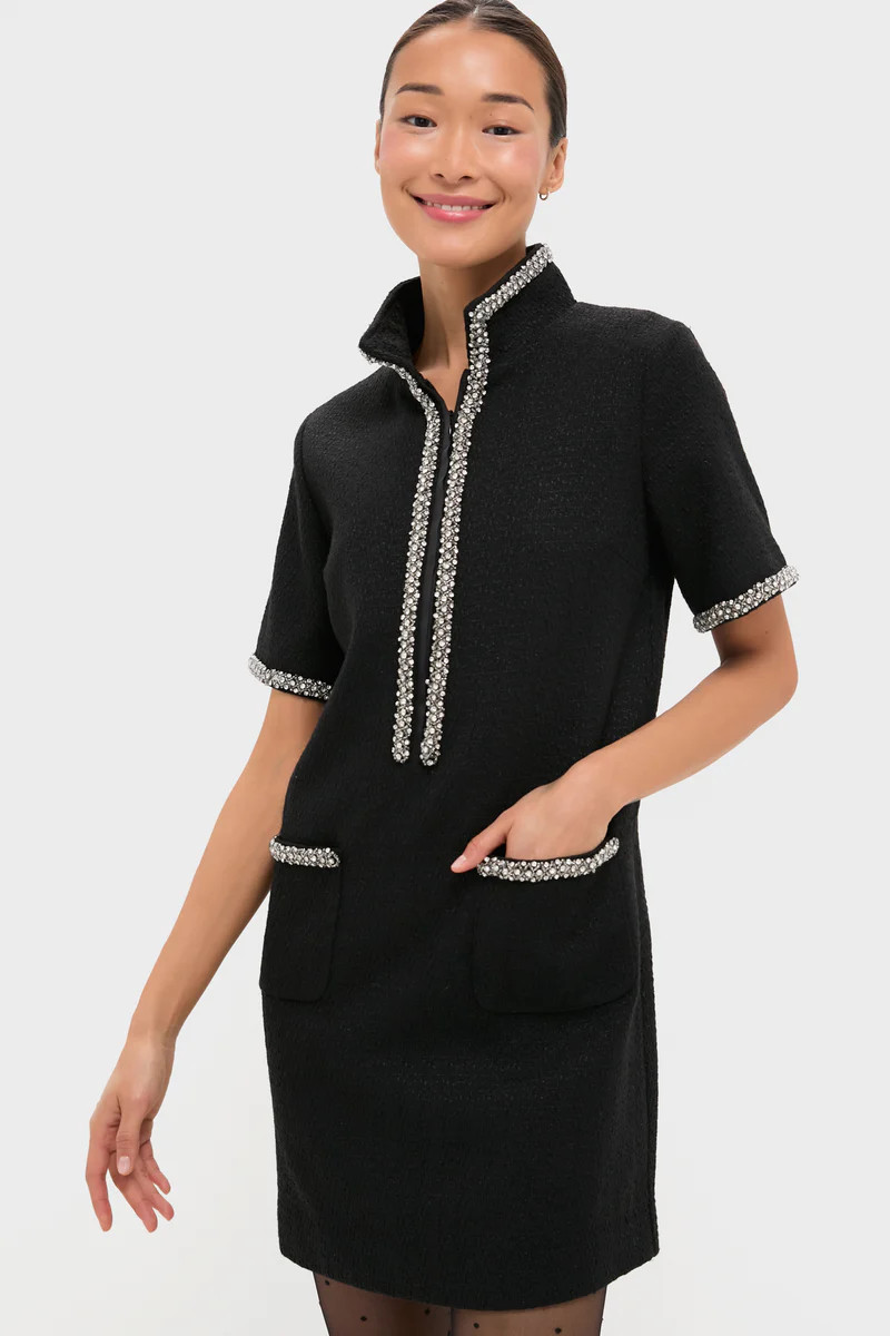 Black Tweed Embellished Ophelia Dress | Tuckernuck (US)