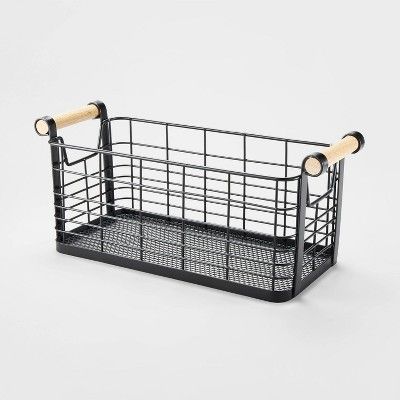 Rectangular Wire Natural Wood Handles Basket - Brightroom™ | Target