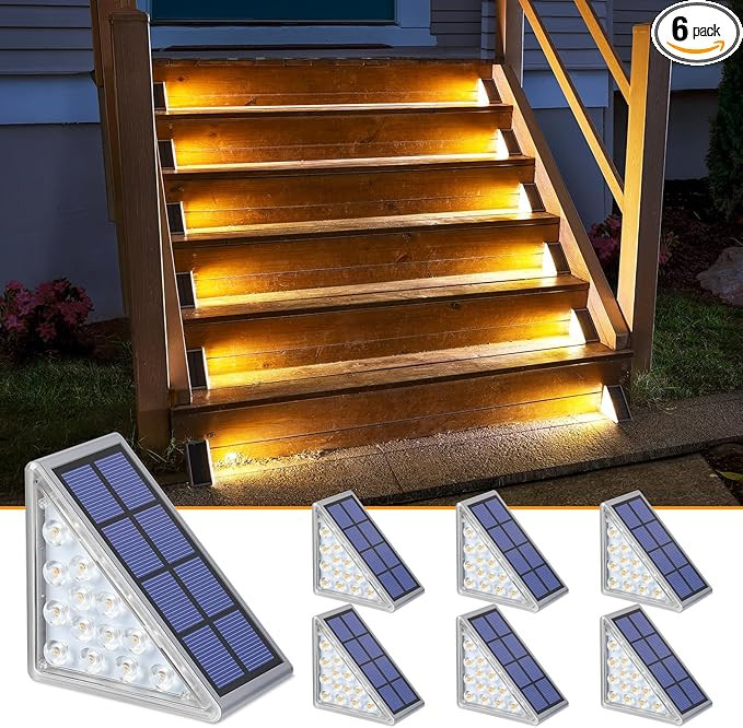 NIORSUN Solar Step Lights for Outside,6 Pack Warm White Solar Stair Lights Outdoor Waterproof IP6... | Amazon (US)