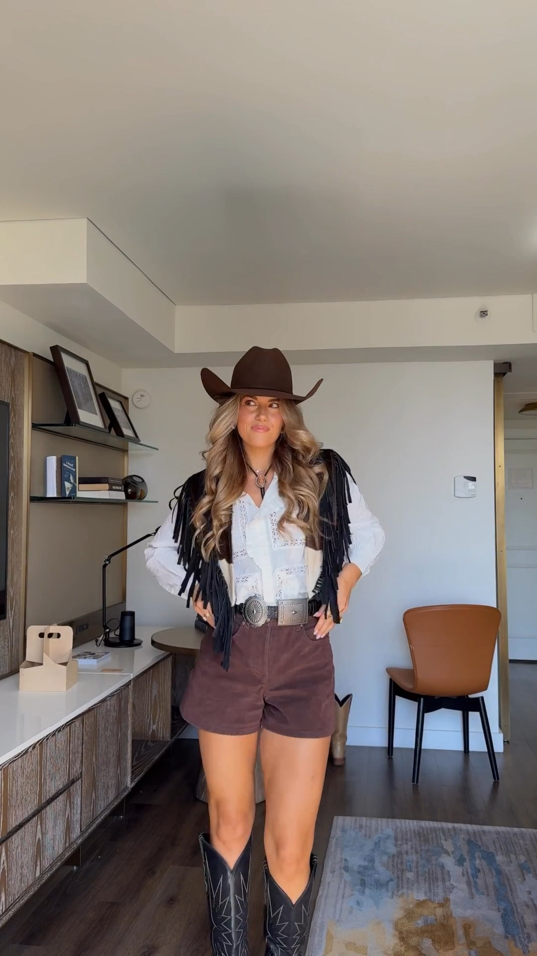 shirt is from sezane but it sold out so i linked similar! size down half a size in cowboy boots. faux suede shorts in a 26 (tts), belt in a small. i can’t link hat (it’s from Rods) so linking similar! rodeo outfit 

#LTKgrwm #LTKootd #LTKTall
