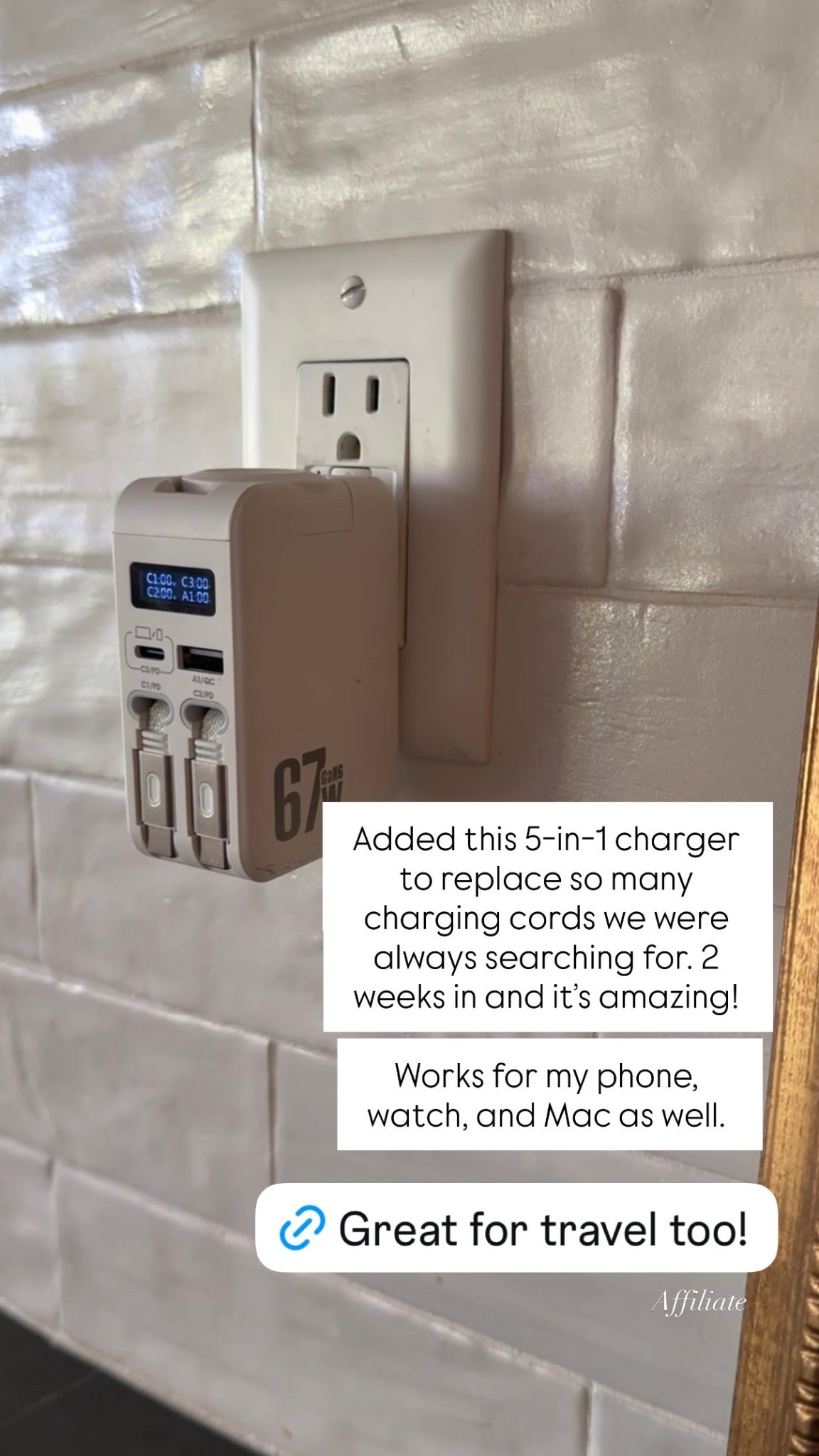 I added this 5-in-1 charging station to replace the tangle of charging cords we were constantly searching for, and I wish I’d bought it sooner.

We’ve been using it for about two weeks now, and it’s been so convenient. It charges my phone, Apple Watch, AirPods, and even my Mac, all in one spot, which has made our kitchen counter feel so much less cluttered.

If you’re tired of chasing charging cords around the house, this has been such a simple upgrade. ⚡️

#LTKHome