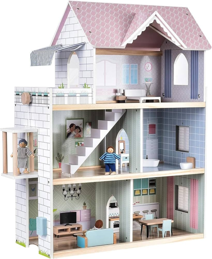 Giant bean Wooden Dollhouse 2.6 feet High with Elevator, Doorbell, Light,15 Pieces Furnitures and... | Amazon (US)