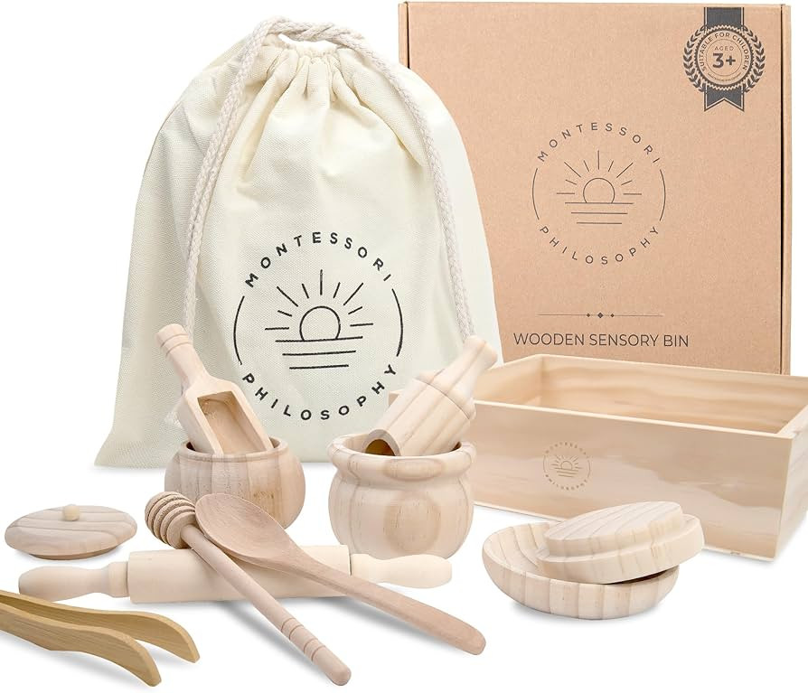 Sensory Bin, Tools, Montessori Toys for 3+ Year Old, Wooden Scoops and Roller for Transfer Work a... | Amazon (US)