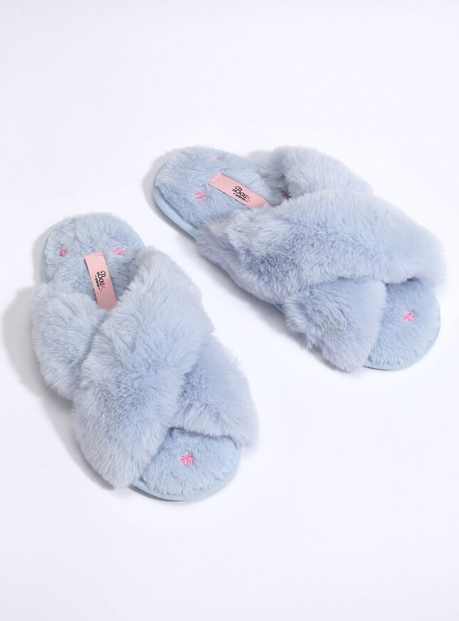 Bow Embroidered Cross Band Slider Slippers | Boux Avenue | Boux Avenue (UK)