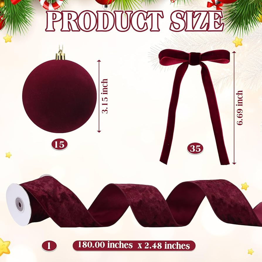 Syhood 46 Pcs Velvet Christmas Ornaments 3.15 Inch Large Christmas Balls Flocked Bows Velvet Ribb... | Amazon (US)