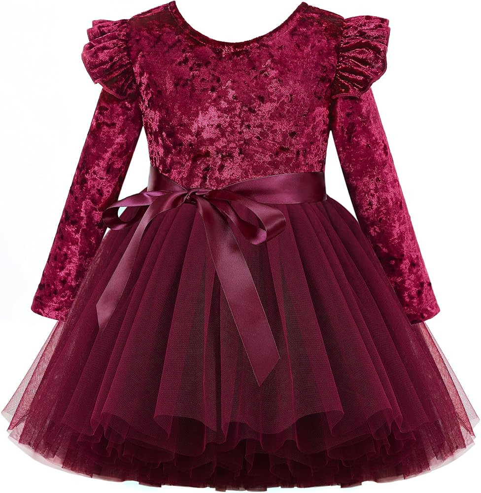 Flofallzique Little Girls Tulle Dress Long Sleeves Ruffle Toddler Velvet Tutu Dress for Special O... | Amazon (CA)