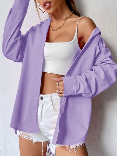 Curved Hem Drop Shoulder Blouse | SHEIN