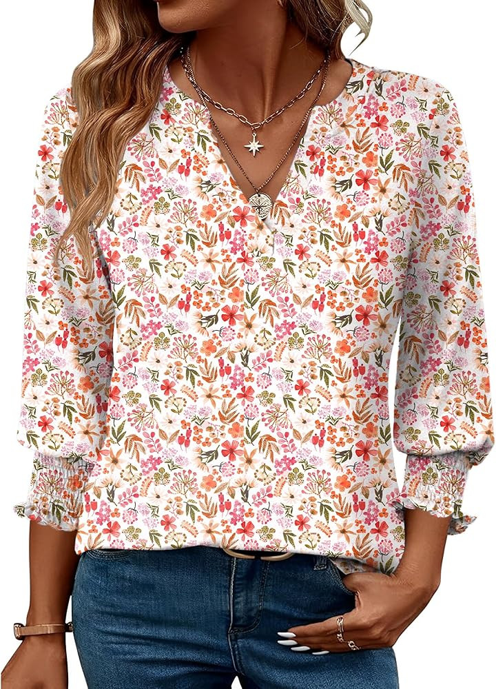 LOMON Women's 2026 Fashion Tops 3/4 Length Sleeve Business Casual Blouses Summer Tees Shirts S-4X | Amazon (US)