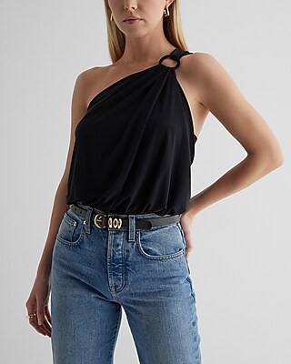 Skimming One Shoulder O-Ring Thong Bodysuit | Express