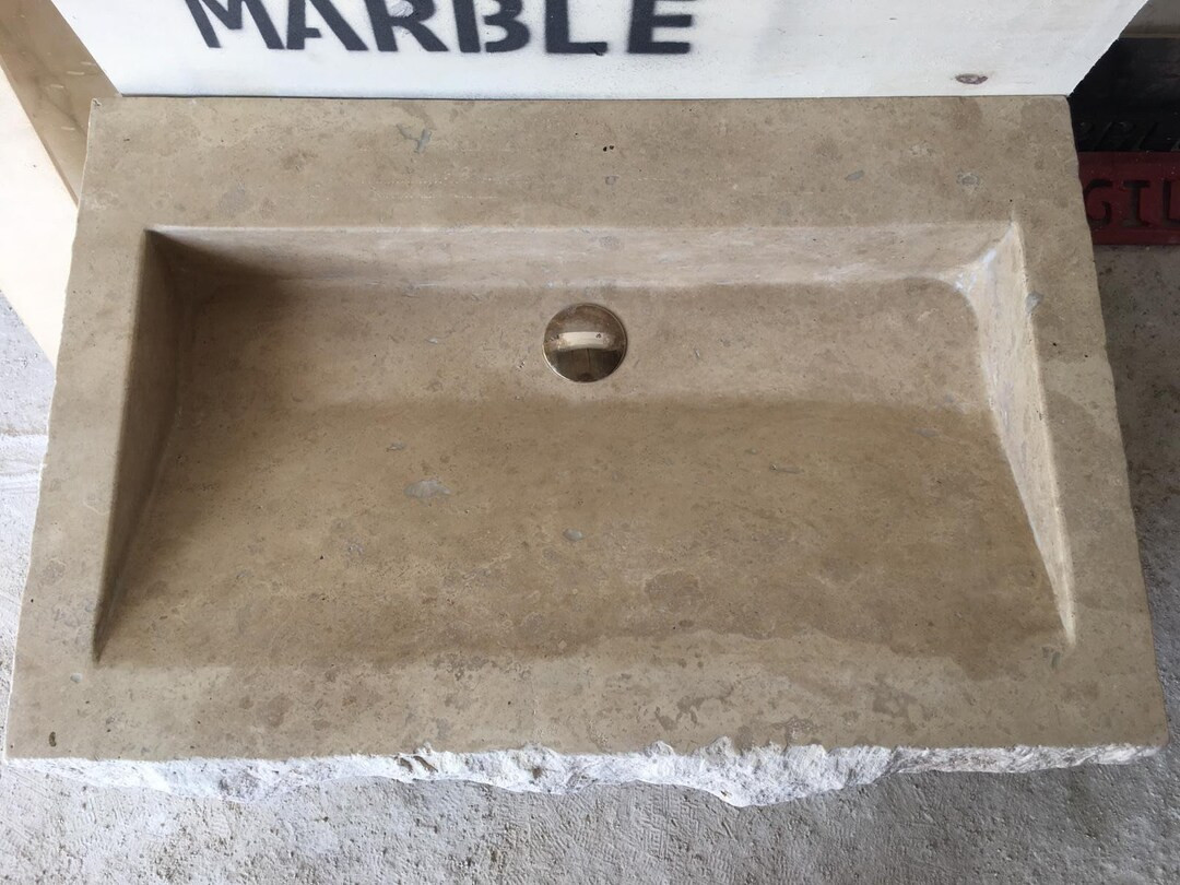 Travertine Rough Chiseled Finish Wall Mount Sink Marble Bathroom Sink Powder Room Sink Custom Van... | Etsy (US)