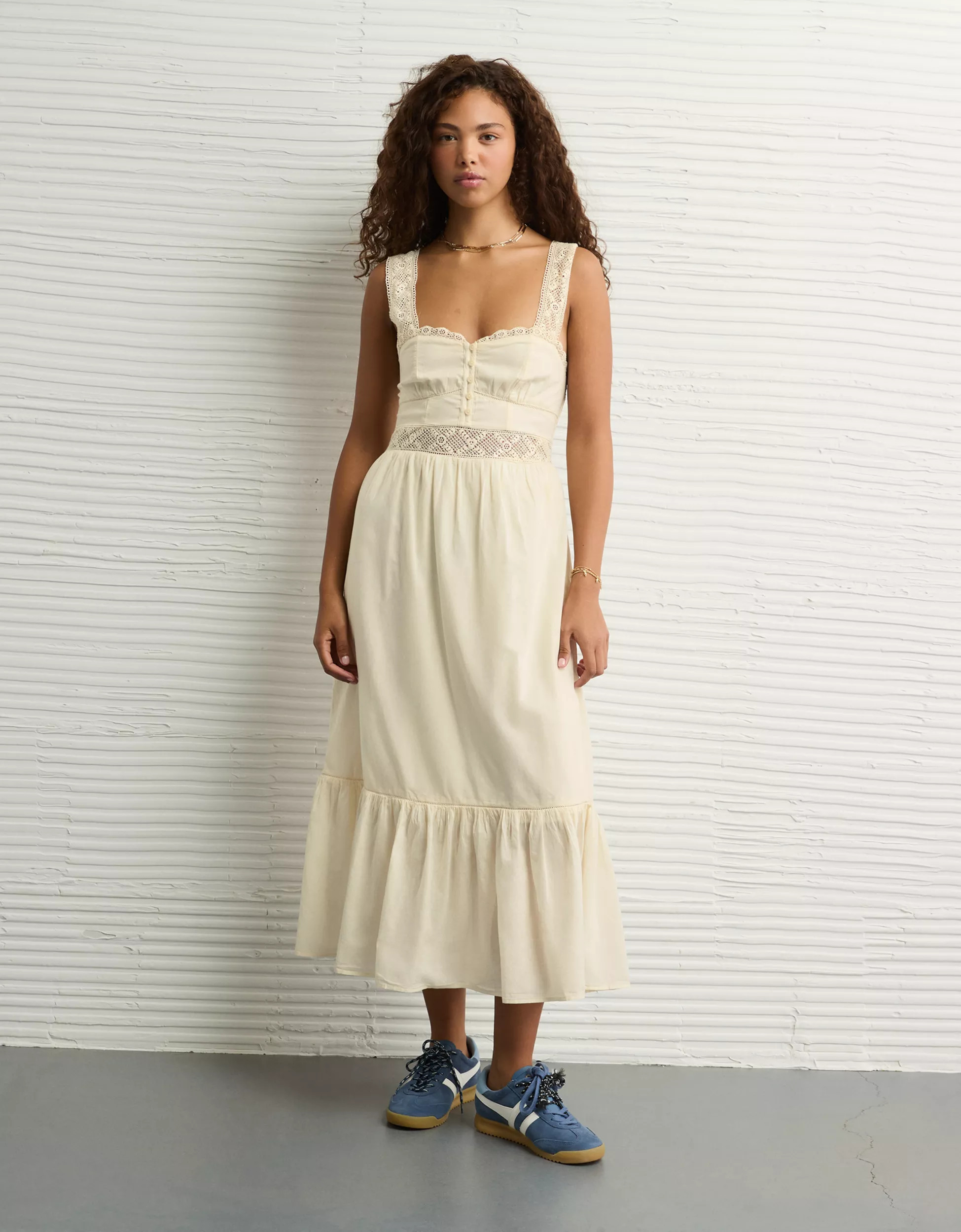 AE Catie Corset Crochet Midi Dress | American Eagle Outfitters (US & CA)