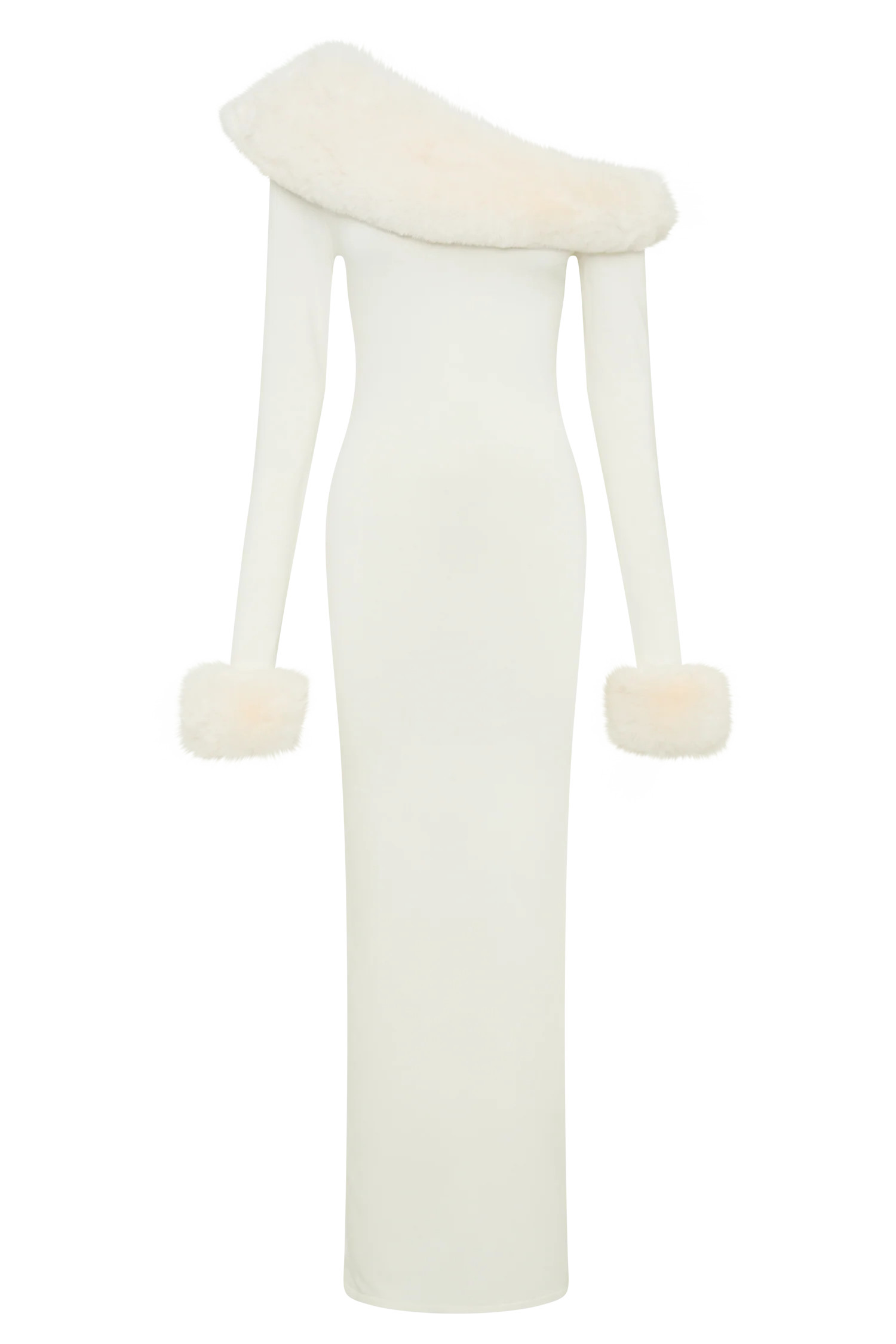 Karleigh Faux Fur Knit Maxi Dress - Ivory | MESHKI US