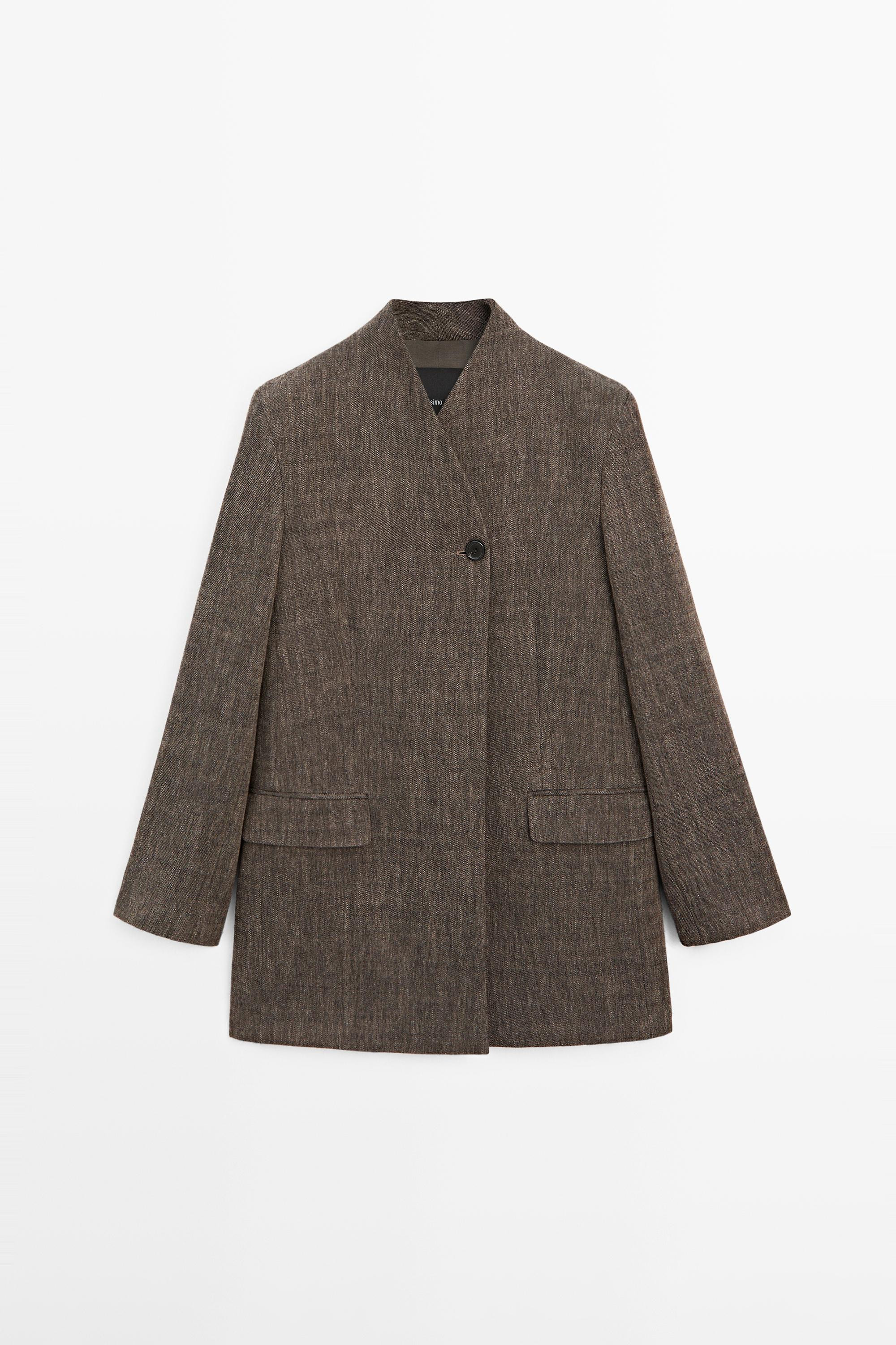 Manteau laine chiné à col montant | Massimo Dutti FR