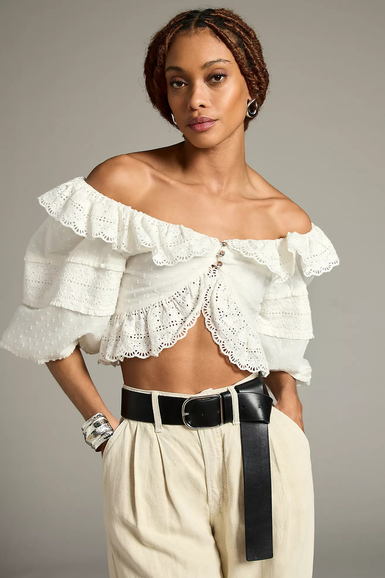 Farm Rio x Anthropologie Victorian Lace Crop Blouse | Anthropologie (US)