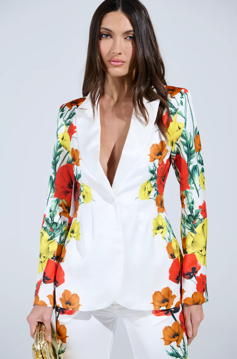 MIND MY OWN FLORAL SATIN BLAZER | AKIRA