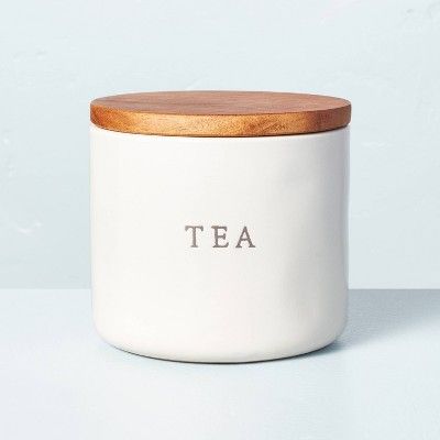 Stoneware Tea Canister with Wood Lid Cream/Brown - Hearth & Hand™ with Magnolia | Target