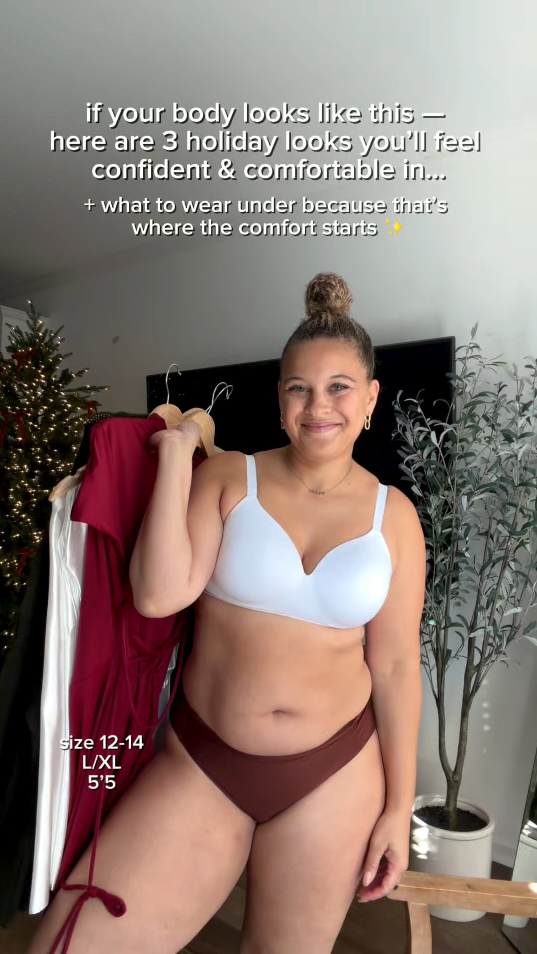 Midsize holiday outfits featuring my favorite Truekind bras ✨