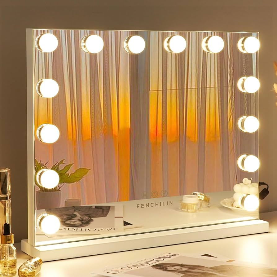 FENCHILIN Vanity Mirror with Lights Hollywood Lighted Makeup Mirror with 14 Dimmable LED Bulbs wi... | Amazon (US)