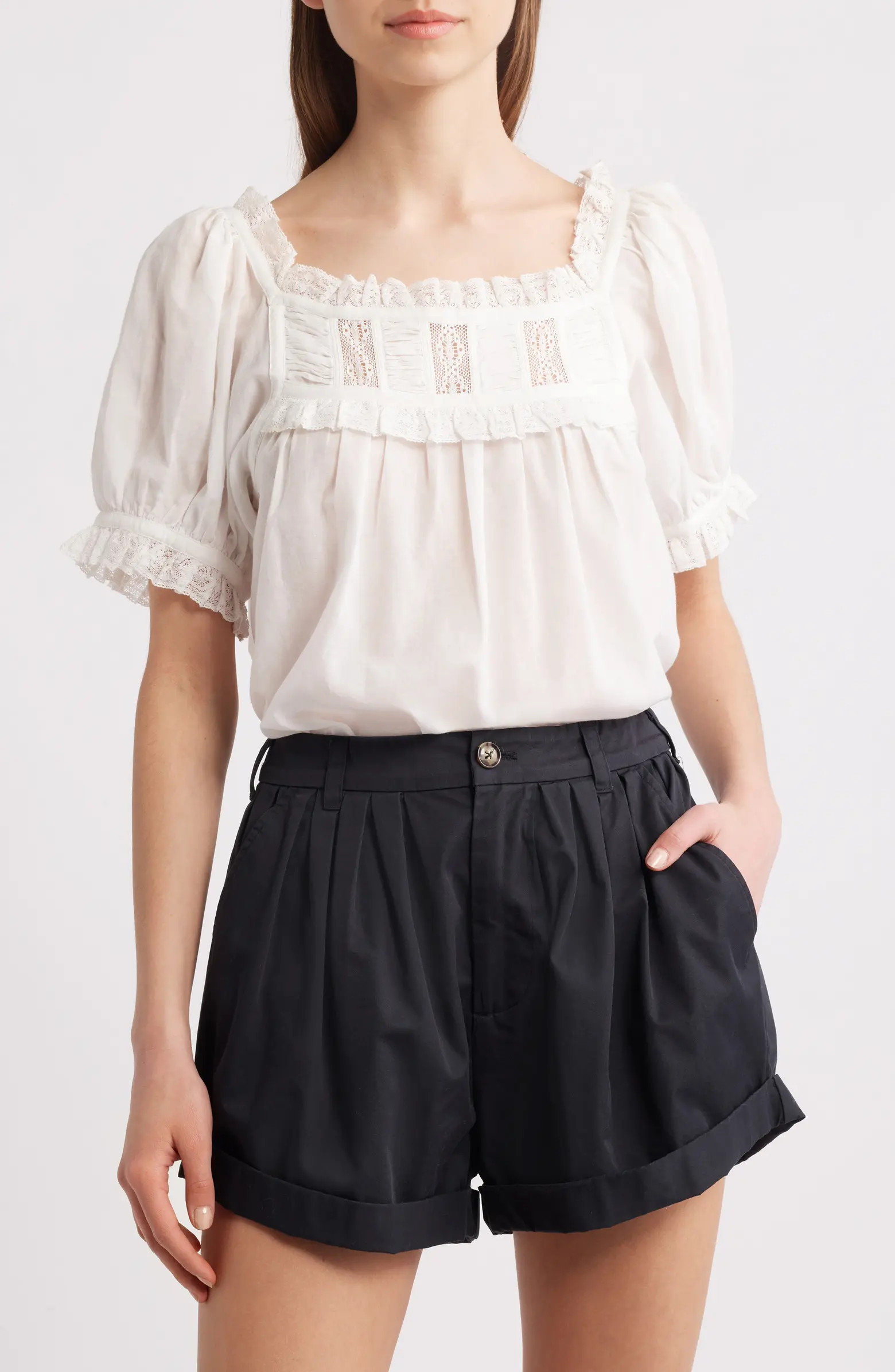 Frances Lace Inset Cotton Blend Top | Nordstrom