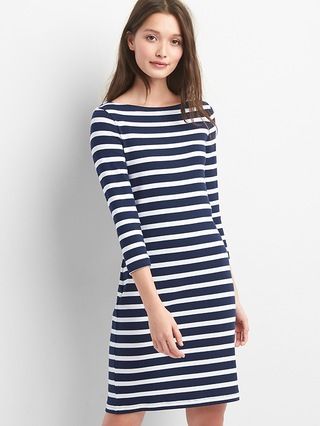 Gap Womens Stripe Modern Tee Boatneck Dress Navy Stripe Size L Tall | Gap US