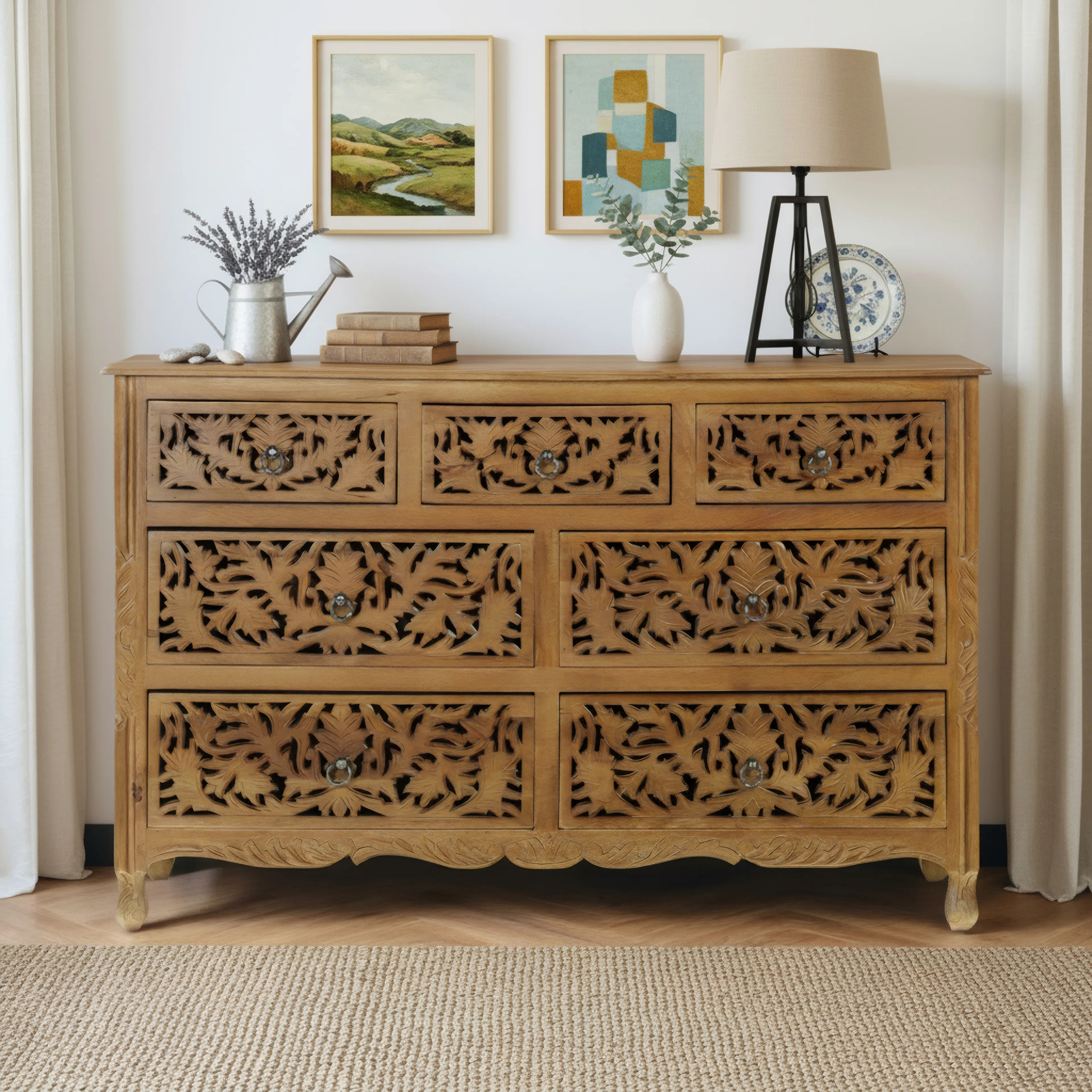 Harleen 7 Drawer 57'' W Solid Wood Double Dresser | Wayfair North America