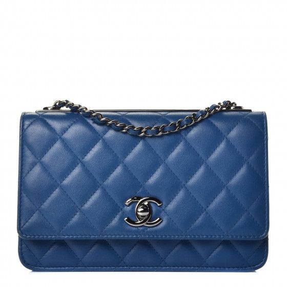 CHANEL Lambskin Quilted Trendy CC Wallet On Chain WOC Blue | Fashionphile