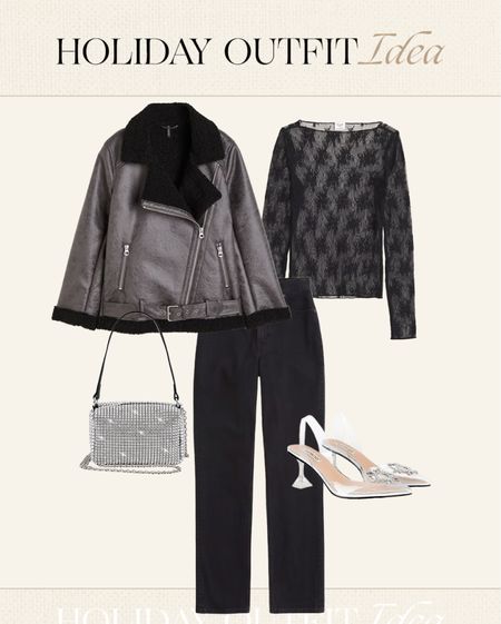 Holiday outfit idea ✨ leather jacket, black jeans, lace to, sparkly heels

#LTKfindsunder100 #LTKstyletip #LTKHoliday