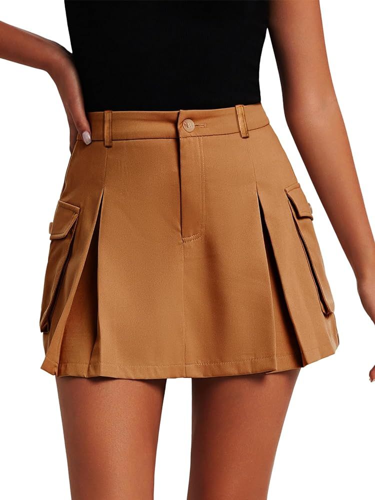 EXLURA Women's Mini Cargo Skirt 2024 High Waisted Activewear Skort Summer Y2K Skirt Shorts with F... | Amazon (US)
