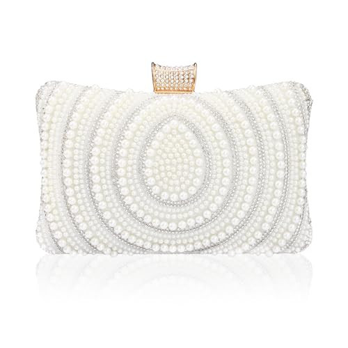 Beaguful Bridal Wedding Evening Handbags Pearl Beaded Purses for Women Luxury Clutch Bag with Chain Silver | Amazon (US)