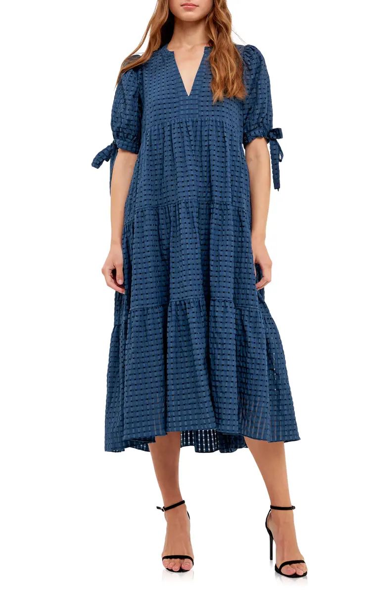 English Factory Gingham Tiered Midi Dress | Nordstrom | Nordstrom