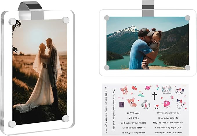 2Pcs Car Picture Holder ,Acrylic Magnetic Car Visor Photo Clip for 3" & 4" Photos - with Safe Dri... | Amazon (US)