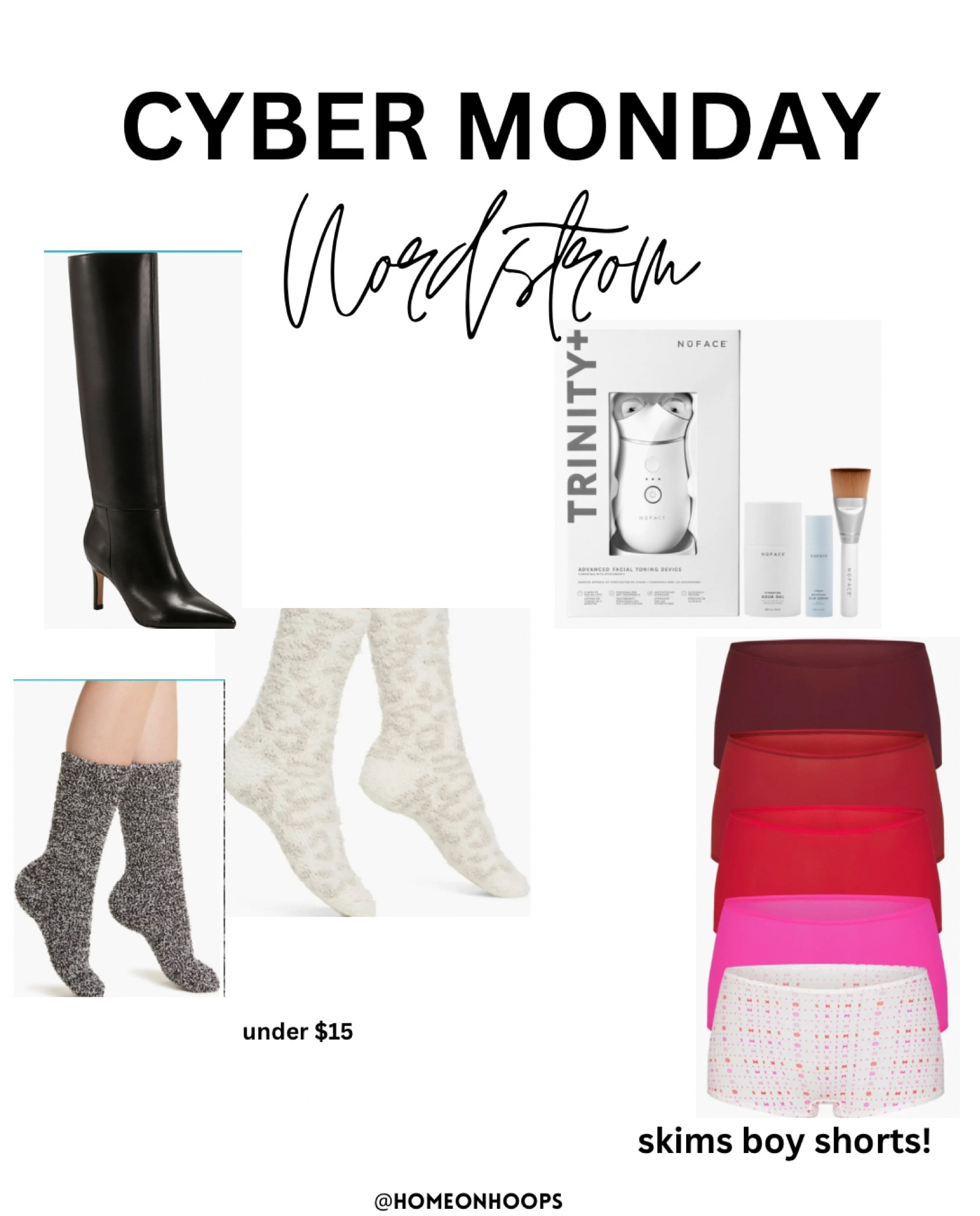 Cyber monday deals are live at Nordstrom! The skims boy shorts are such a good gift for any of the girlies in your life, run TTS. Barefoot dreams socks make excellent stocking stuffers. These boots are stunning and 40% off. And the nuface is great for the beauty lover in your life! 

#LTKCyberWeek #LTKsalealert #LTKGiftGuide