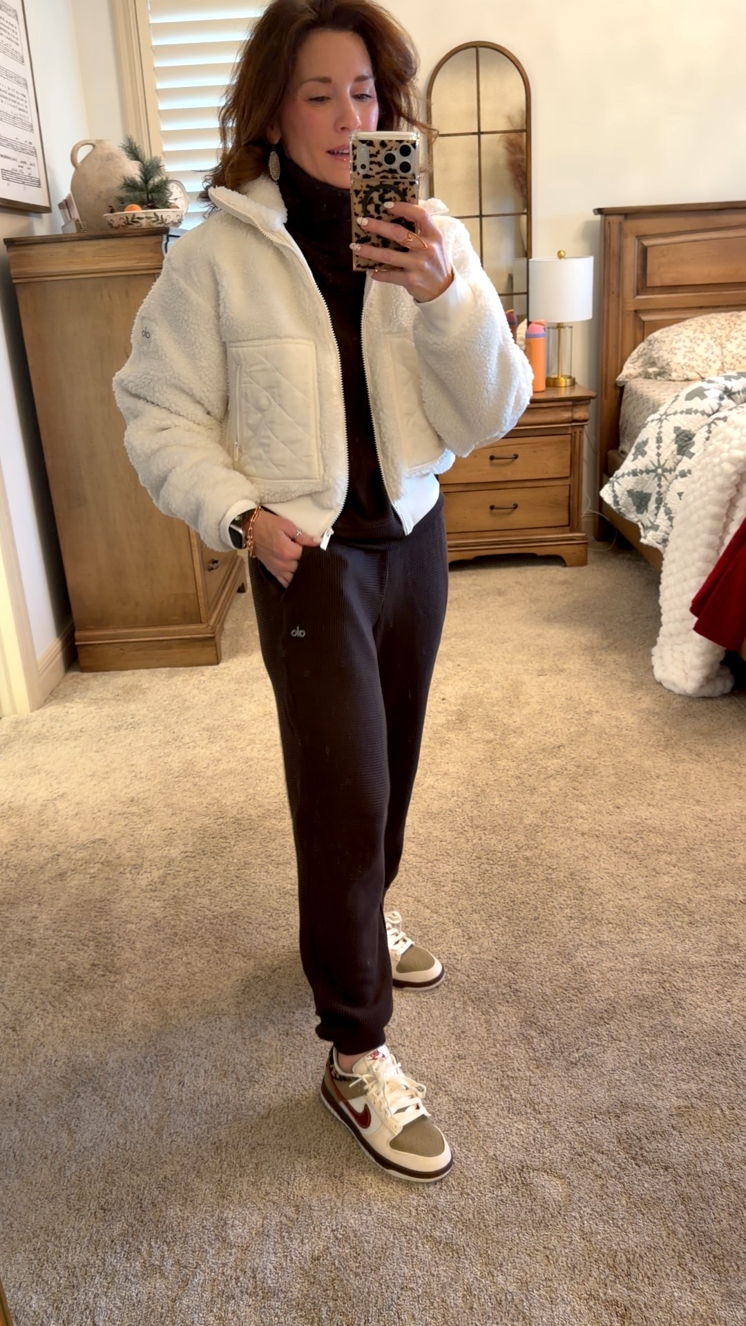 Alo waffle jogger set and a Sherpa bomber jacket. 
Wearing an XS set and small jacket

#LTKPetite #LTKOver40 #LTKActive